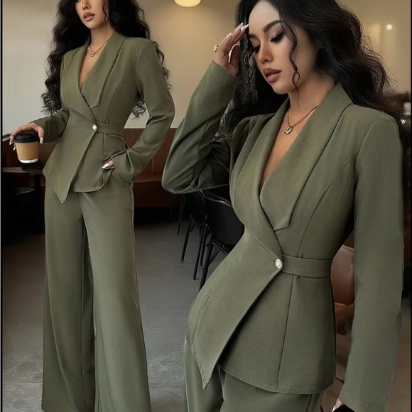 Pants - Olive Green Women's Pantsuit set